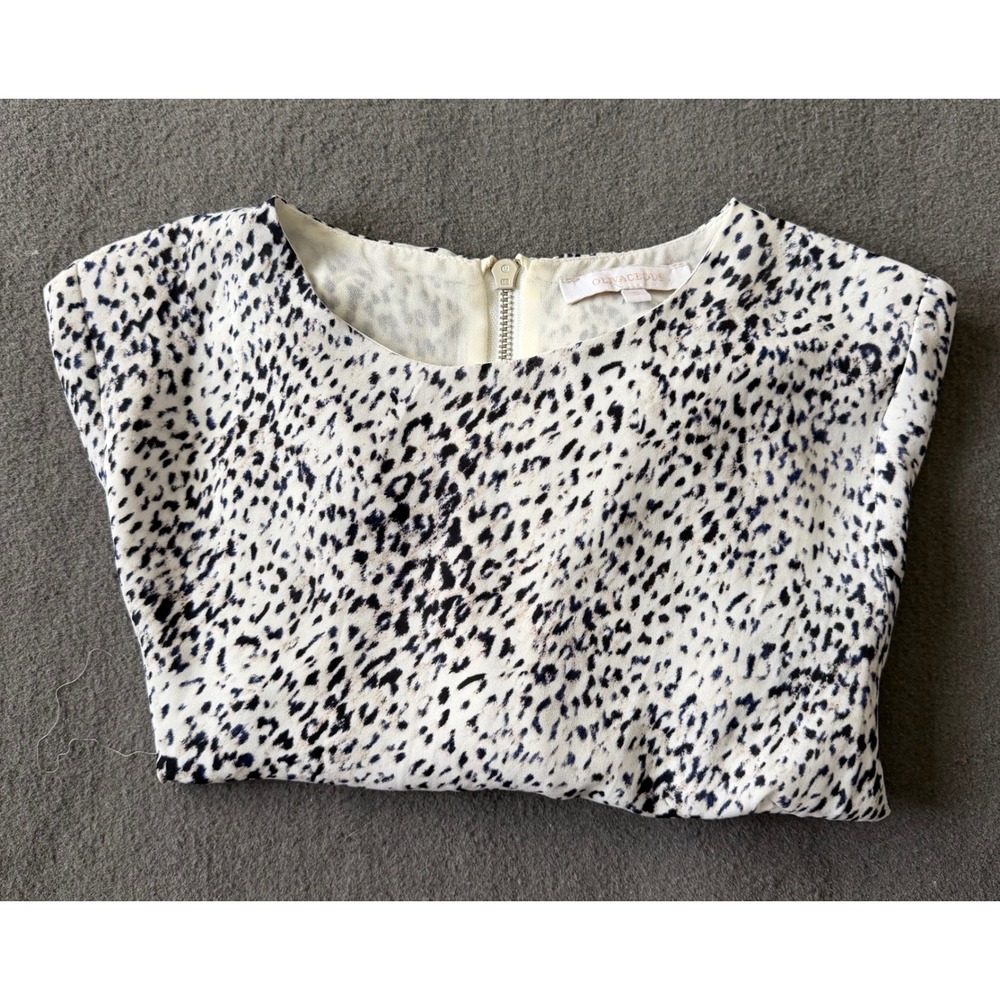 Olivaceous Women Animal Print Short Sleeve Mini Shift Dress Black White S - EUC